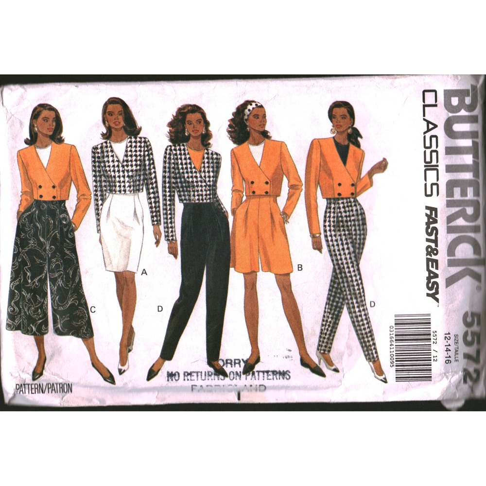 Butterick 5572 Vintage 90s Jacket Skirt Pants Sewing Pattern Size 12 CUT